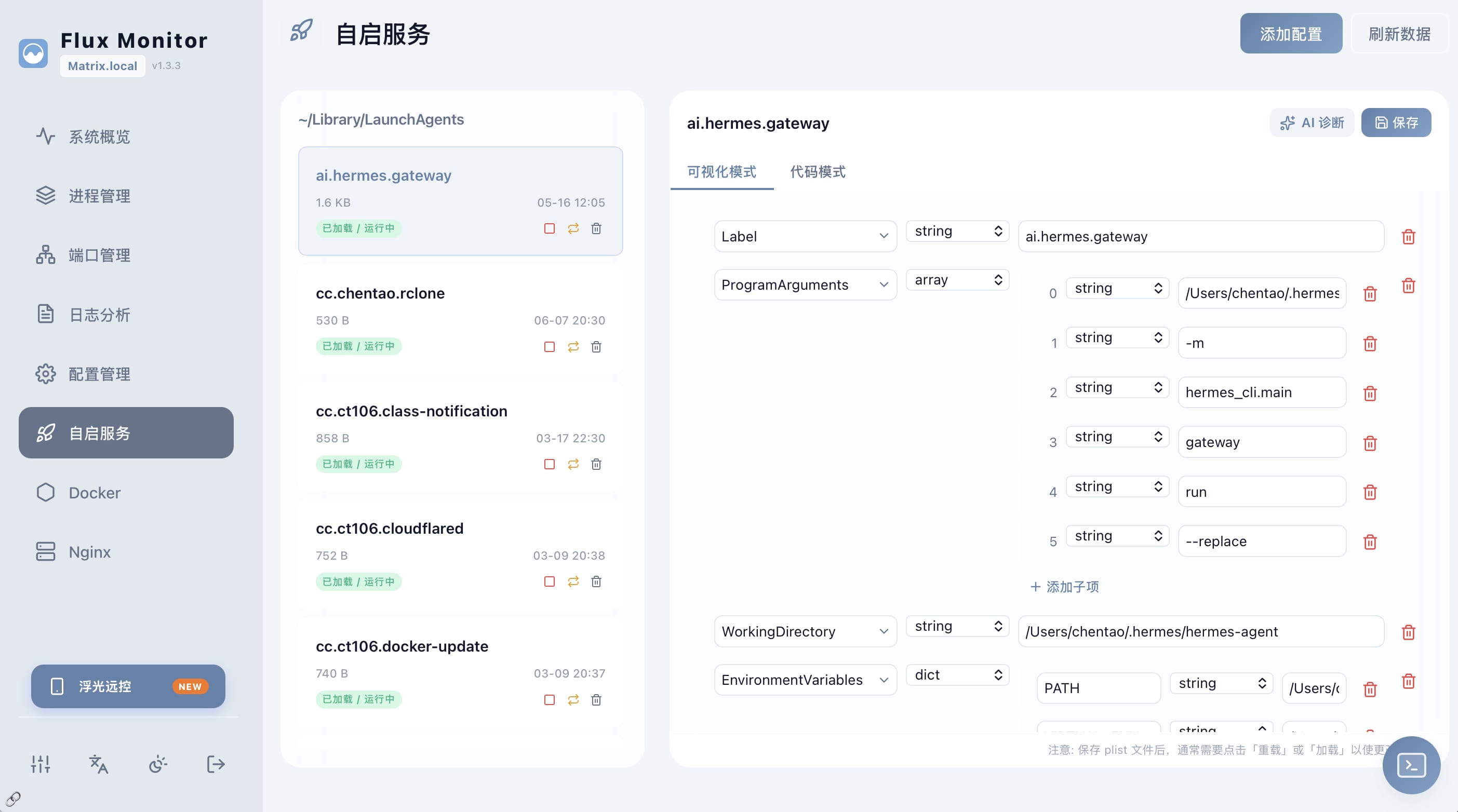 Flux LaunchAgent view